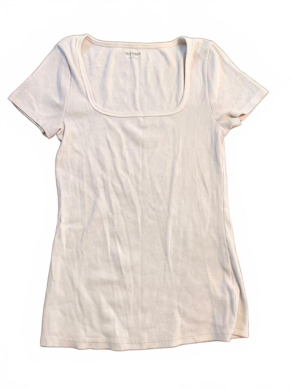 Old Navy Women's White Ribbed Short Sleeve Scoop Neck T-Shirt
